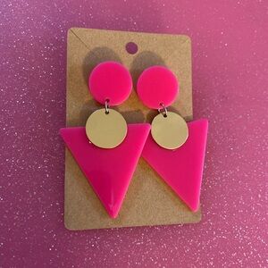 Pink retro geographic earrings